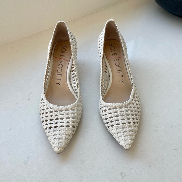 •Sole Society• woven look white block heel pumps - Picture 3 of 6